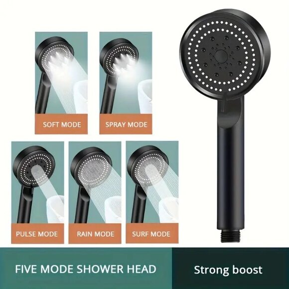 Black High-Pressure Handheld Shower Head with 5 Modes Easy to Install - Picture 2 of 3